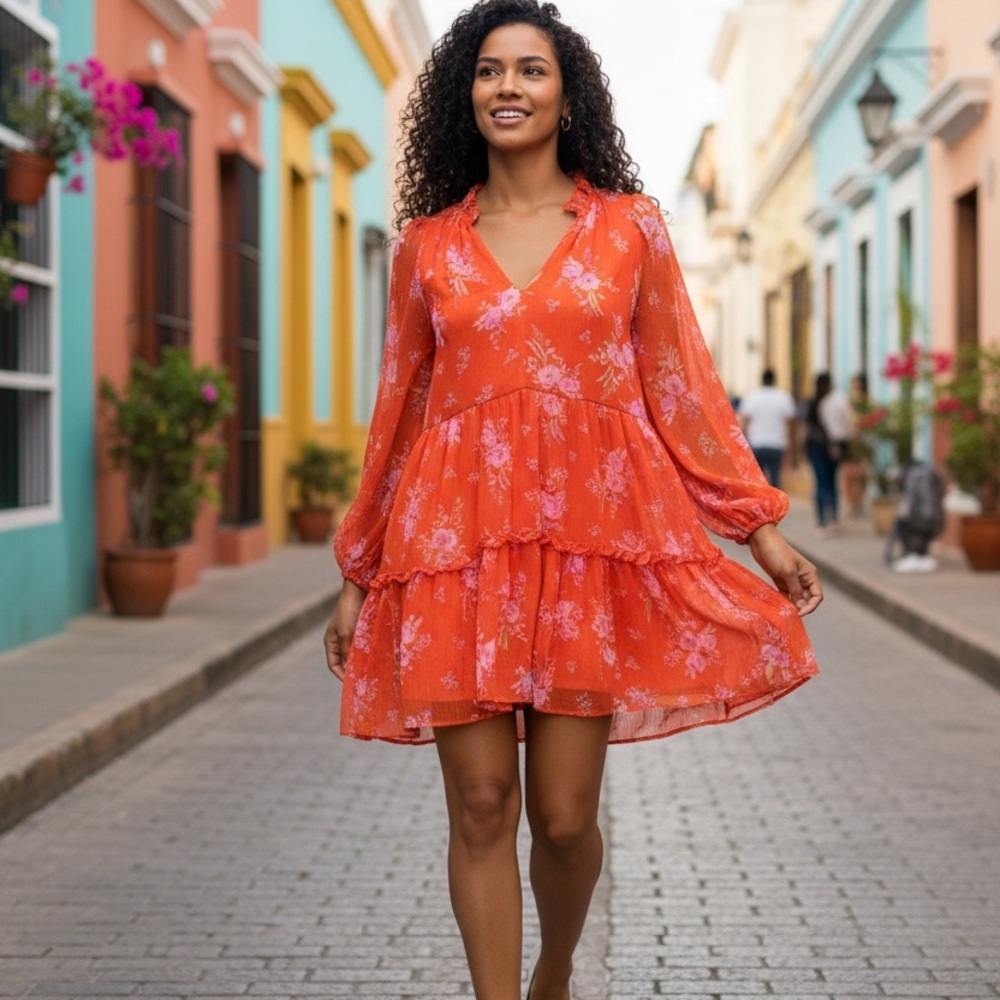 Vince Camuto Vibrant Orange Floral Dress